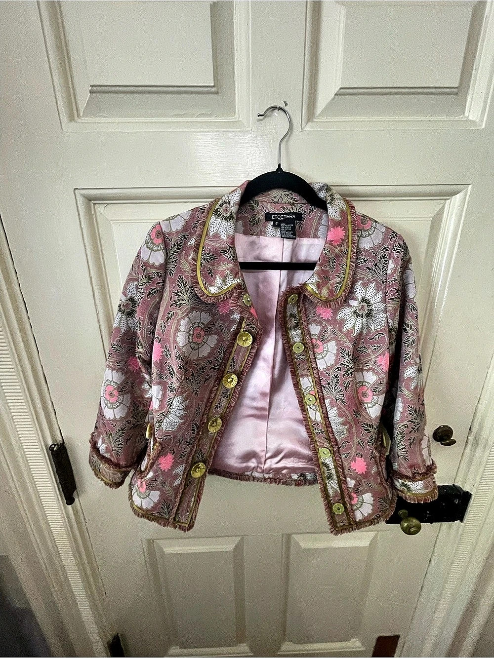 ETCETERA Floral Brocade Jacket in Pink & Green Size Small